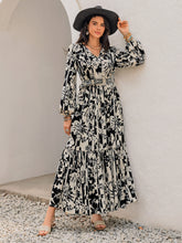Load image into Gallery viewer, Smocked Printed Tie Neck Long Sleeve Dress