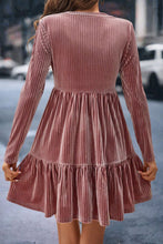 Load image into Gallery viewer, Ruffle Hem Round Neck Long Sleeve Dress
