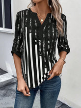 Load image into Gallery viewer, Striped Notched Half Sleeve Blouse