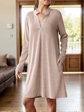 Load image into Gallery viewer, Notched Long Sleeve Mini Dress with Pockets