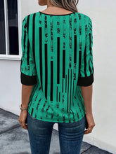 Load image into Gallery viewer, Striped Notched Half Sleeve Blouse