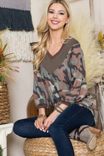 Load image into Gallery viewer, Celeste Full Size Camouflage V-Neck Balloon Sleeve Top