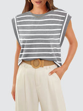 Load image into Gallery viewer, Striped Round Neck Cap Sleeve T-Shirt