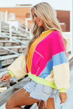Load image into Gallery viewer, Color Block Round Neck Long Sleeve Top