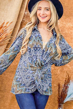Load image into Gallery viewer, And The Why Print Twist Knot Long Sleeve Blouse