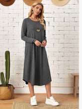 Load image into Gallery viewer, Pocketed Round Neck Long Sleeve Tee Dress