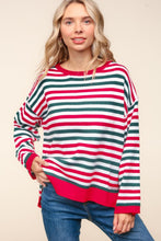 Load image into Gallery viewer, Haptics Full Size Striped Contrast Side Slit Knit Top