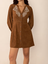 Load image into Gallery viewer, Notched Button Down Long Sleeve Mini Dress