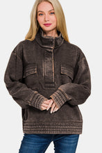 Load image into Gallery viewer, Zenana Acid Washed Half Snap Fleece Sweatshirt