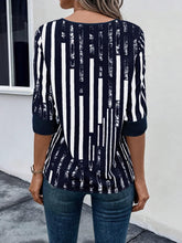 Load image into Gallery viewer, Striped Notched Half Sleeve Blouse