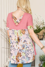 Load image into Gallery viewer, Celeste Full Size Flower Color Block Cross Back T-Shirt