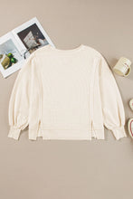 Load image into Gallery viewer, Slit Waffle-Knit Round Neck Long Sleeve Top