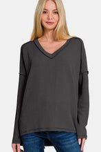 Load image into Gallery viewer, Zenana Texture Exposed Seam V-Neck Long Sleeve T-Shirt