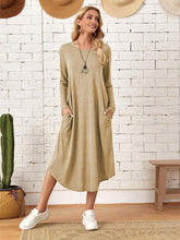 Load image into Gallery viewer, Pocketed Round Neck Long Sleeve Tee Dress