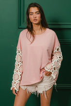 Load image into Gallery viewer, BiBi French Terry Crochet Sleeve Top