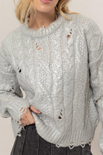 Load image into Gallery viewer, HYFVE Distressed Cable-Knit Round Neck Long Sleeve Sweater
