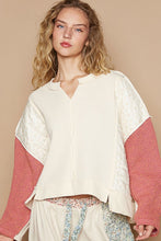 Load image into Gallery viewer, POL Waffle-Knit Contrast Notched Long Sleeve Knit Top