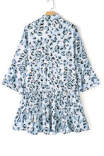 Load image into Gallery viewer, Leopard Notched Long Sleeve Tiered Dress