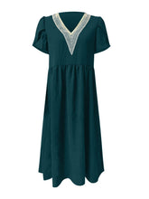 Load image into Gallery viewer, Full Size Lace Detail V-Neck Short Sleeve Dress