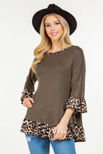 Load image into Gallery viewer, Celeste Full Size Flounce Sleeve Leopard Trim Top