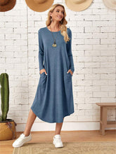 Load image into Gallery viewer, Pocketed Round Neck Long Sleeve Tee Dress