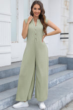 Load image into Gallery viewer, Half Button Wide Leg Jumpsuit with Pockets
