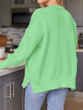 Load image into Gallery viewer, Slit Round Neck Dropped Shoulder Sweater