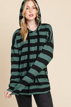 Load image into Gallery viewer, BOMBOM Drawstring Striped Dropped Shoulder Hoodie
