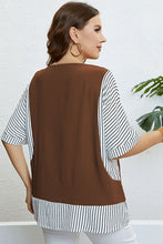 Load image into Gallery viewer, Plus Size Striped Round Neck Half Sleeve Top
