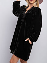 Load image into Gallery viewer, Frill Notched Long Sleeve Dress with Pockets