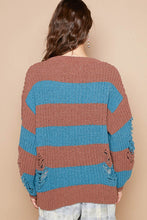 Load image into Gallery viewer, POL Striped Distressed Long Sleeve Sweater