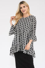 Load image into Gallery viewer, Celeste Full Size Houndstooth Flounce Sleeve High-Low Top