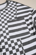 Load image into Gallery viewer, Checker & Stripes Round Neck Long Sleeve Blouse