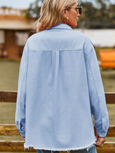 Load image into Gallery viewer, Button Up Collared Neck Raw Hem Denim Top