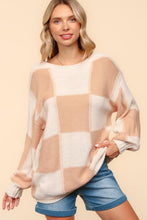 Load image into Gallery viewer, Haptics Full Size Checkered Round Neck Drop Shoulder Sweater