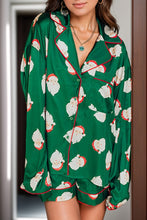 Load image into Gallery viewer, Santa Collared Neck Long Sleeve Top and Shorts Lounge Set