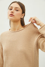 Load image into Gallery viewer, Be Cool Rolled Openwork Round Neck Sweater