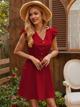 Load image into Gallery viewer, Ruffled V-Neck Cap Sleeve Mini Dress