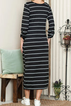 Load image into Gallery viewer, Slit Striped Scoop Neck Long Sleeve Midi Tee Dress