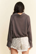 Load image into Gallery viewer, Davi & Dani Drawstring Hem Half Zip Raglan Sleeve Sweatshirt