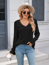 Load image into Gallery viewer, Lace Detail V-Neck Long Sleeve T-Shirt