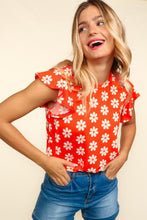 Load image into Gallery viewer, Haptics Round Neck Ruffled Floral Contrast Knit Top