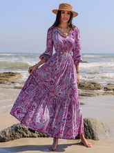 Load image into Gallery viewer, Printed Tie Neck Balloon Sleeve Maxi Dress