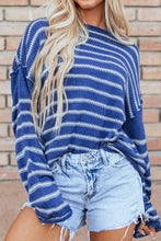 Load image into Gallery viewer, Striped Round Neck Dropped Shoulder Sweater