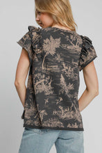 Load image into Gallery viewer, Umgee Ruffled Landscape Print Short Sleeve French Terry Top