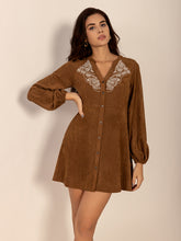 Load image into Gallery viewer, Notched Button Down Long Sleeve Mini Dress