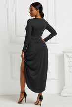 Load image into Gallery viewer, High-low Ruched Surplice Long Sleeve Dress