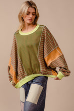 Load image into Gallery viewer, BiBi Color Block Striped Round Neck Sweatshirt