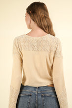 Load image into Gallery viewer, VERY J V-Neck Lace Detail Button Down Crop Ribbed Knit Top