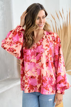 Load image into Gallery viewer, Hailey & Co Ruffle V-Neck Decor Button Floral Blouse